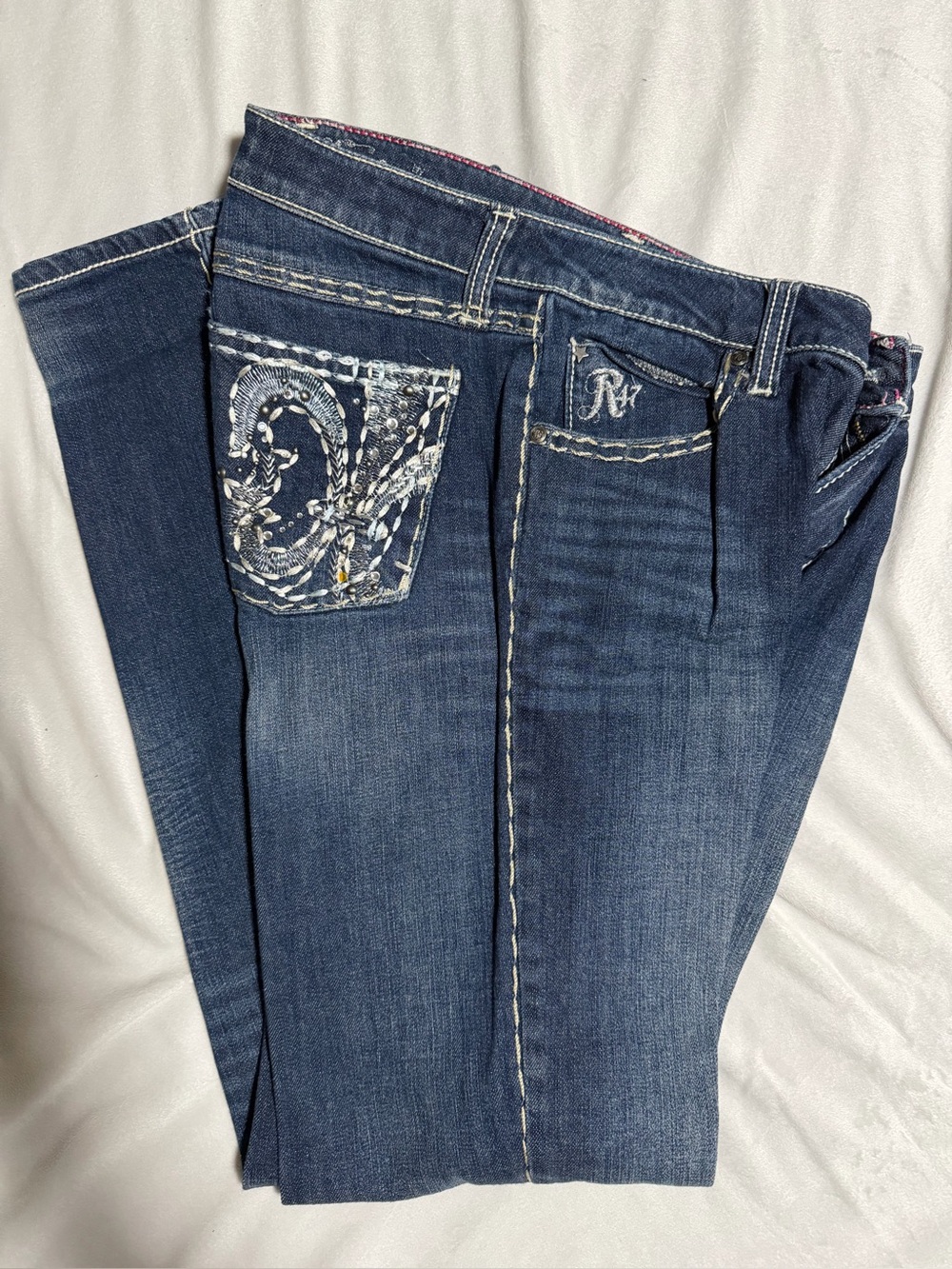 Wrangler Rock Revival Dark Blue Boot Cut Jeans with Embroidered Back Pocket